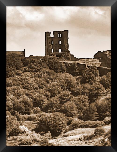 Scarborough Castle - Sepia Framed Print by Glen Allen