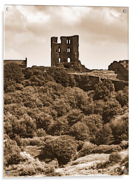 Scarborough Castle - Sepia Acrylic by Glen Allen