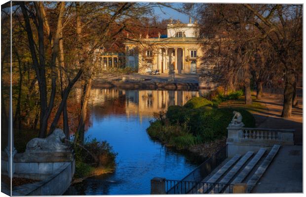 Lazienki Park With Palace On The Isle In Warsaw Canvas Print by Artur Bogacki