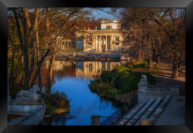 Lazienki Park With Palace On The Isle In Warsaw Framed Print by Artur Bogacki