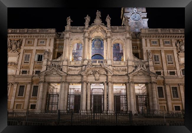Basilica di Santa Maria Maggiore Facade At Night Framed Print by Artur Bogacki