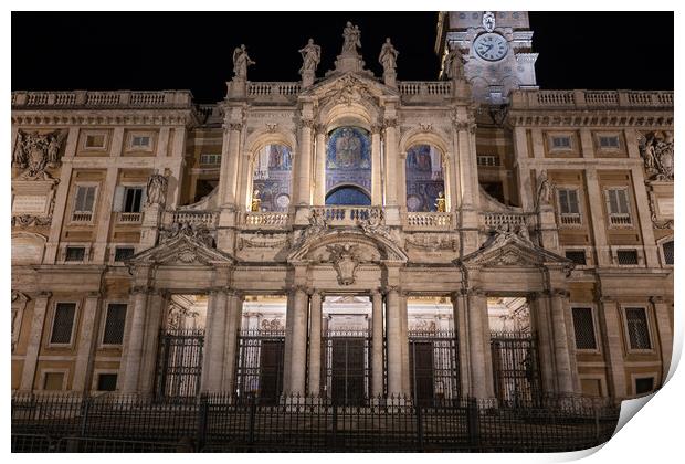 Basilica di Santa Maria Maggiore Facade At Night Print by Artur Bogacki