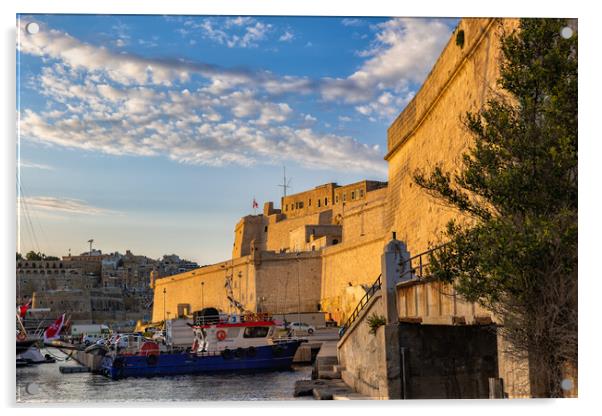 Fort St Angelo at Sunset In Birgu, Malta Acrylic by Artur Bogacki