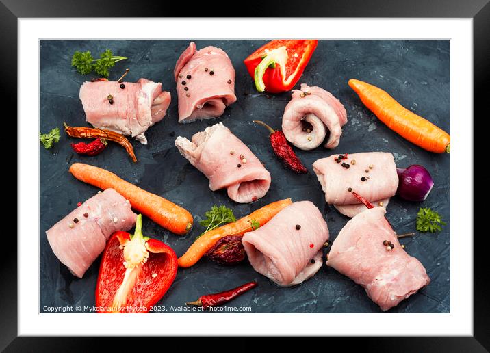 Delicious raw pork meat, steaks. Framed Mounted Print by Mykola Lunov Mykola