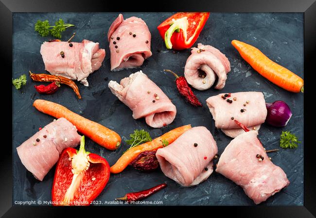 Delicious raw pork meat, steaks. Framed Print by Mykola Lunov Mykola