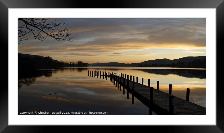 Jetty on Coniston Water at Dusk Framed Mounted Print by Chester Tugwell