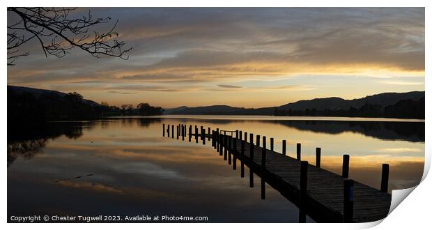 Jetty on Coniston Water at Dusk Print by Chester Tugwell