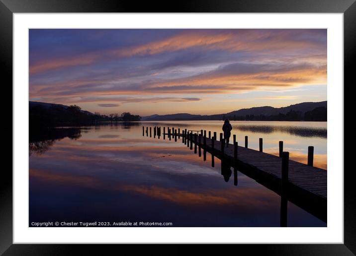 Jetty on Coniston Water at Dusk Framed Mounted Print by Chester Tugwell