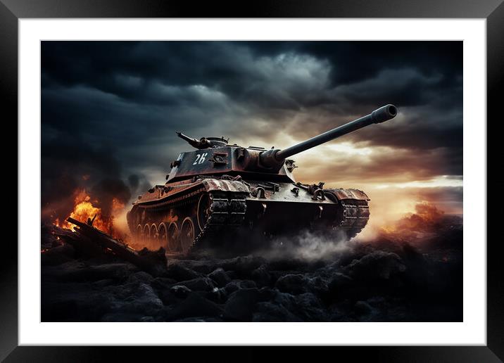 Tank Battle in WW2  Framed Mounted Print by CC Designs