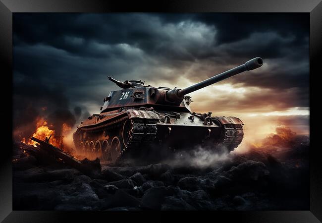 Tank Battle in WW2  Framed Print by CC Designs