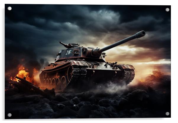 Tank Battle in WW2  Acrylic by CC Designs