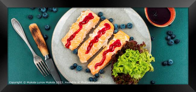 Grilled salmon steak Framed Print by Mykola Lunov Mykola