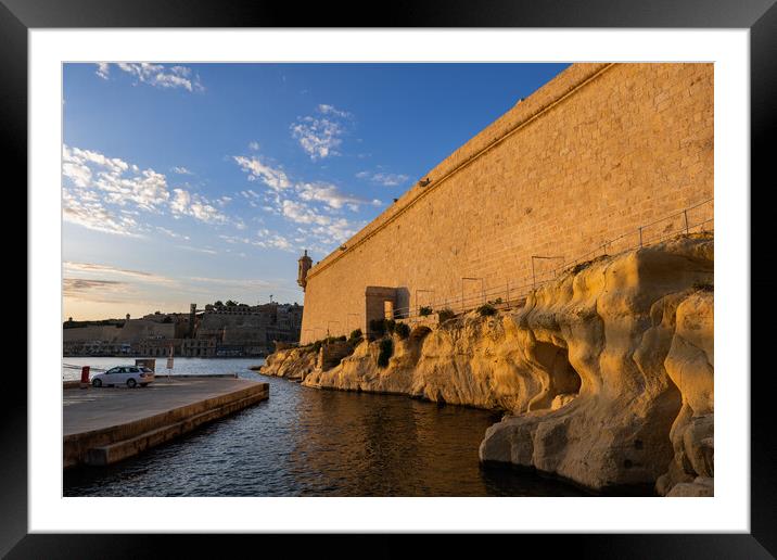 Fort St Angelo Wall at Sunset In Birgu, Malta Framed Mounted Print by Artur Bogacki