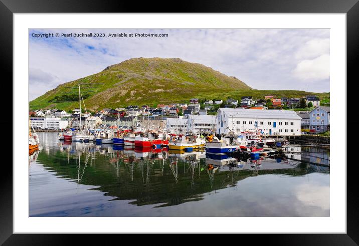 Boats in Honningsvar Harbour Norway Framed Mounted Print by Pearl Bucknall