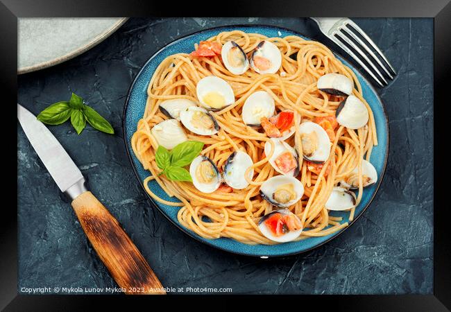 Italian spaghetti pasta with clams. Framed Print by Mykola Lunov Mykola