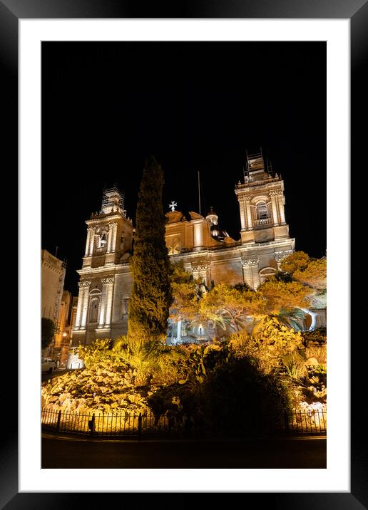 St Lawrence Church at Night in Birgu, Malta Framed Mounted Print by Artur Bogacki