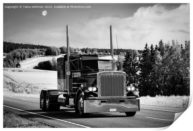 Classic American Truck on Highway Monochrome Print by Taina Sohlman