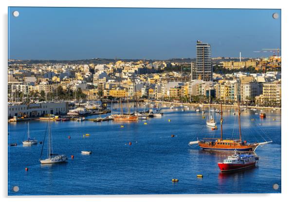 Towns of Sliema and Gzira in Malta Acrylic by Artur Bogacki