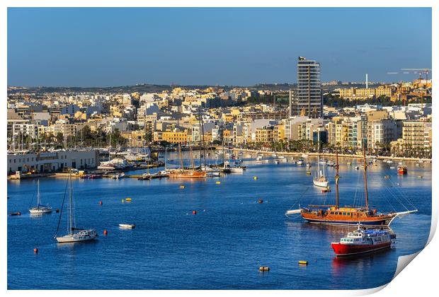 Towns of Sliema and Gzira in Malta Print by Artur Bogacki