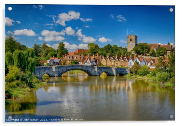 The Church and Bridge over the river Medway at Aylesford in Kent England UK Acrylic by John Gilham