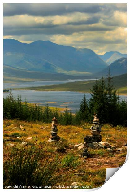 Stone Stacks at The 5 Sisters of Kintail Print by Simon Gladwin
