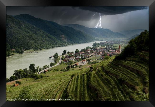 Thunderstorm with lightning over Weissenkirchen village. Framed Print by Sergey Fedoskin