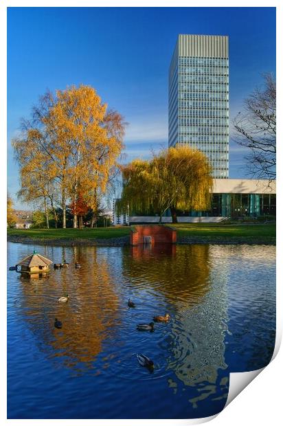 University Arts Tower and Weston Park Pond Print by Darren Galpin