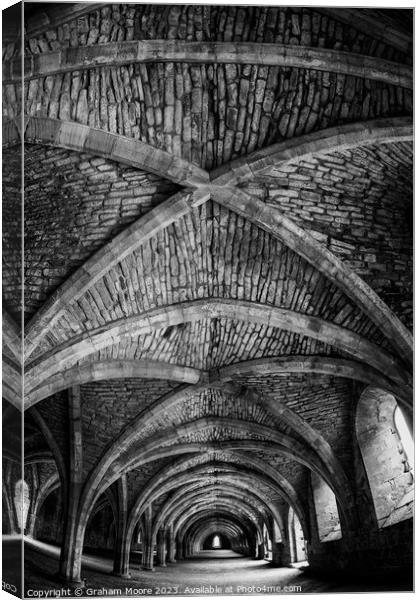 Fountains Abbey cellarium roof detail  Canvas Print by Graham Moore