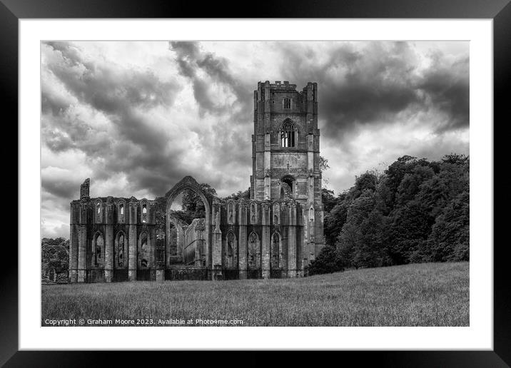 Fountains Abbey and tower from the east Framed Mounted Print by Graham Moore