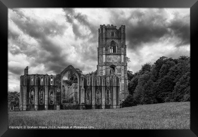 Fountains Abbey and tower from the east Framed Print by Graham Moore