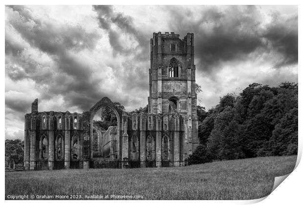 Fountains Abbey and tower from the east Print by Graham Moore