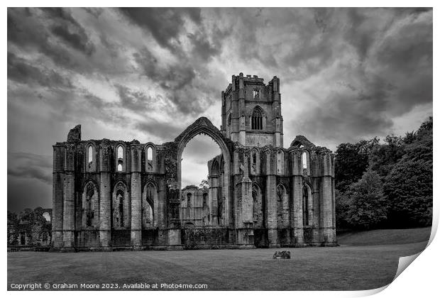 Fountains Abbey from the east Print by Graham Moore