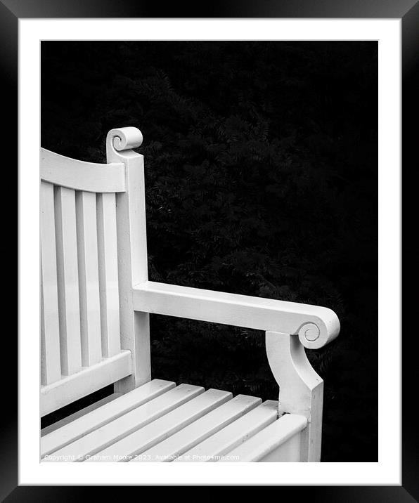 Abstract of white park bench Framed Mounted Print by Graham Moore