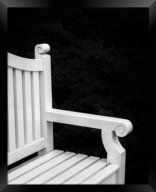 Abstract of white park bench Framed Print by Graham Moore