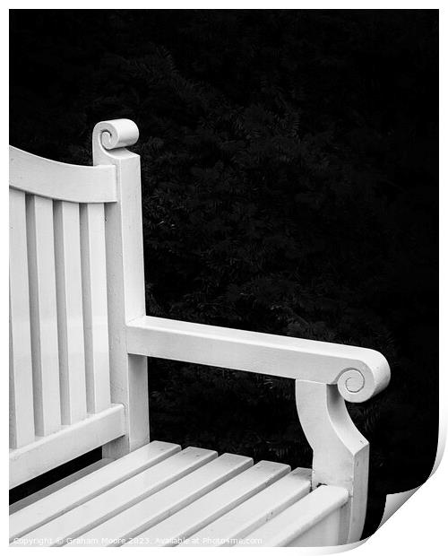 Abstract of white park bench Print by Graham Moore