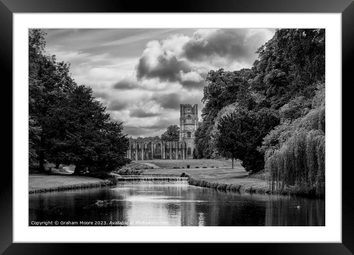 Fountains Abbey river and wier Framed Mounted Print by Graham Moore