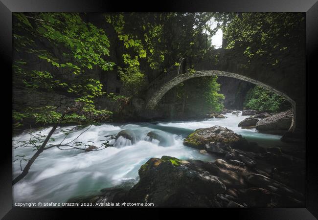 Bridge in the ravine of Pré Saint Didier. Aosta Valley Framed Print by Stefano Orazzini