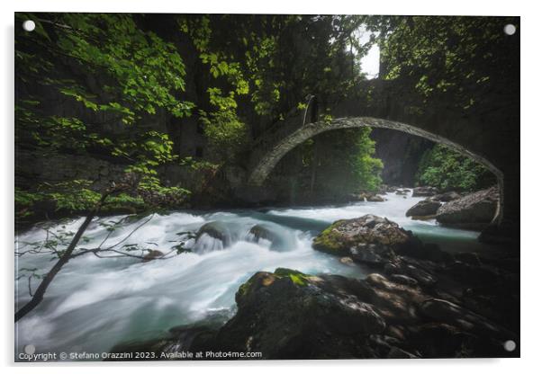 Bridge in the ravine of Pré Saint Didier. Aosta Valley Acrylic by Stefano Orazzini