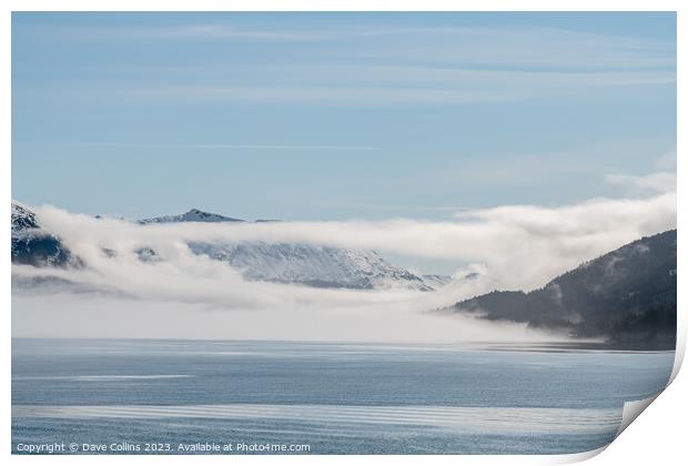 Fog on the mountains and sea in Passage Canal, Whittier, Alaska USA Print by Dave Collins