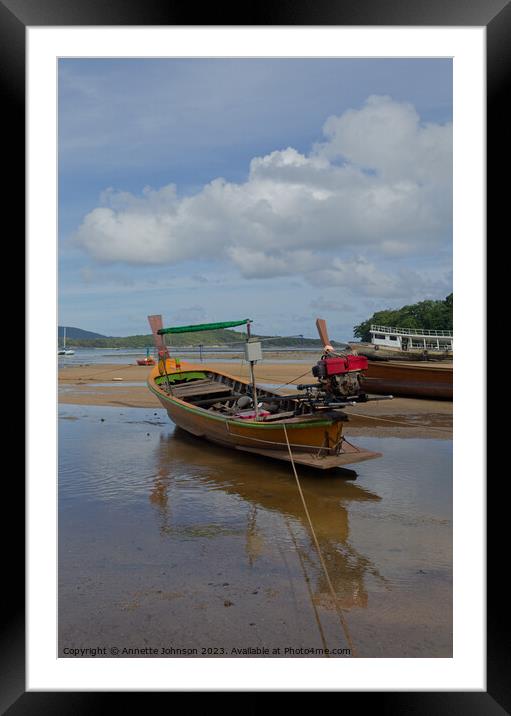 Longtail Boat at Low Tide #1 Framed Mounted Print by Annette Johnson