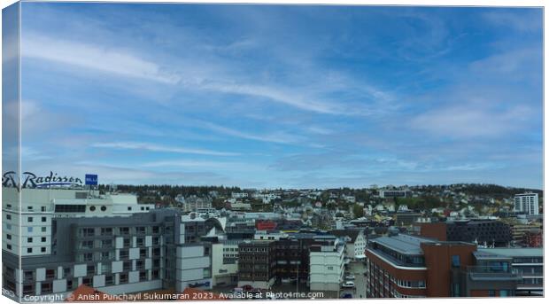 Norway Tromso 29 may 2023 Panoramic Skyline of Tromso City with Architectural Marvels and Scenic Horizon Canvas Print by Anish Punchayil Sukumaran