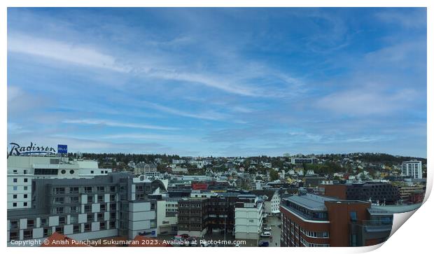 Norway Tromso 29 may 2023 Panoramic Skyline of Tromso City with Architectural Marvels and Scenic Horizon Print by Anish Punchayil Sukumaran