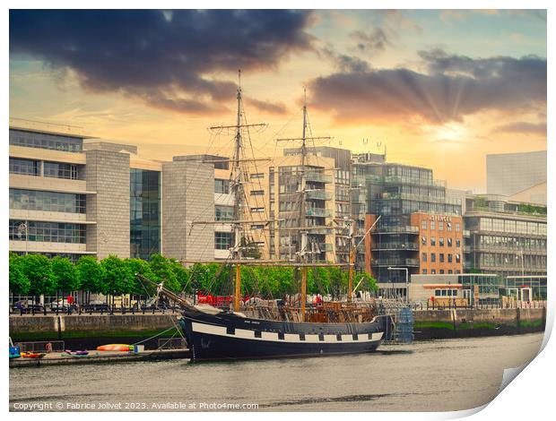 Sunset Serenity: Nautical Escape in Dublin's Urban Print by Fabrice Jolivet