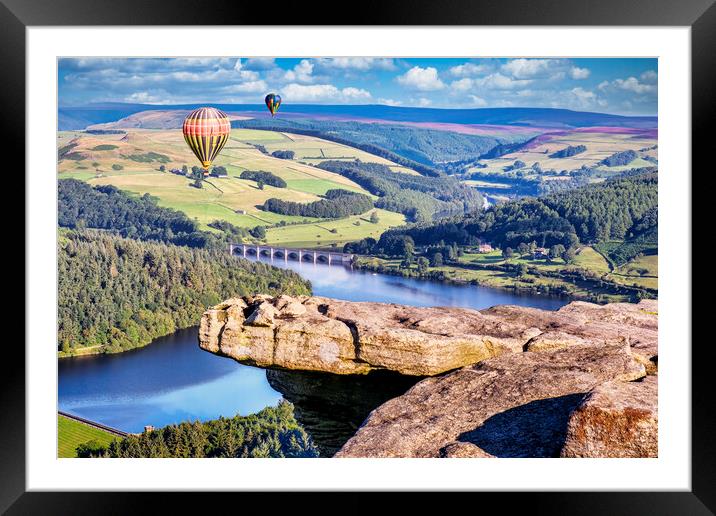 Hot Air Balloons over Ladybower from Bamford Edge Framed Mounted Print by Tim Hill