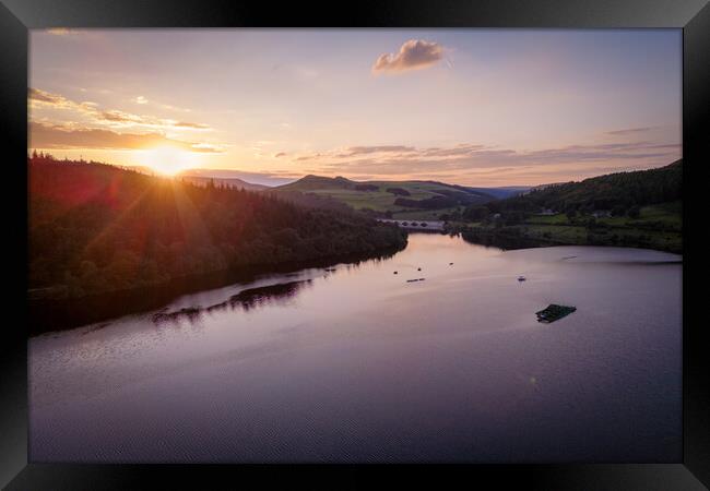 Ladybower Reservoir at Sunset Framed Print by Apollo Aerial Photography