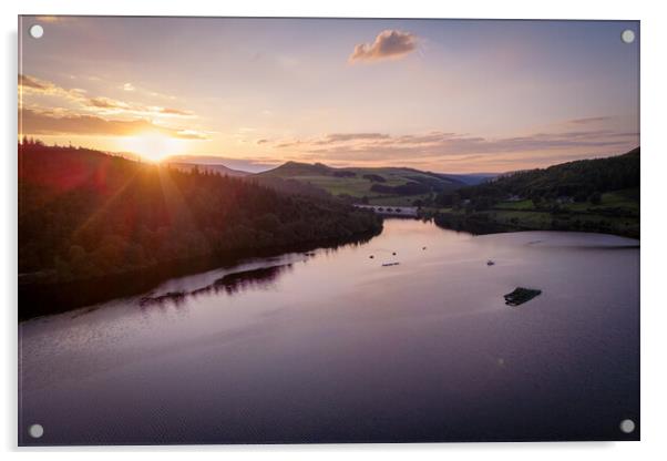 Ladybower Reservoir at Sunset Acrylic by Apollo Aerial Photography