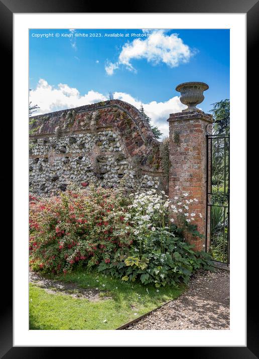 Old brick and flint garden wall Framed Mounted Print by Kevin White