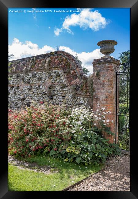 Old brick and flint garden wall Framed Print by Kevin White