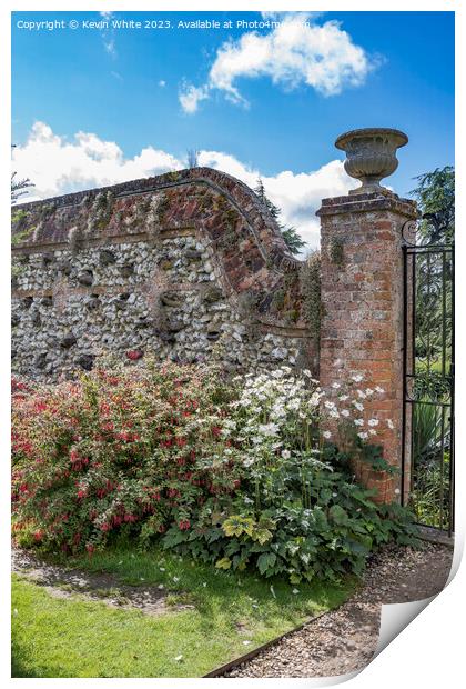 Old brick and flint garden wall Print by Kevin White
