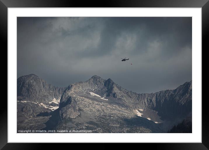 Moody Swiss Mountain with Helicopter Framed Mounted Print by Imladris 